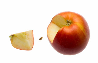 Whole, seed and quarter apple