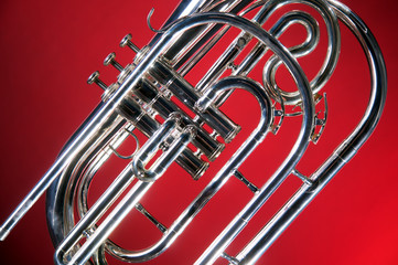 Marching French Horn Isolated on Red