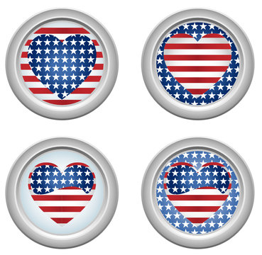 USA Stars and Stripes Buttons Fourth of July