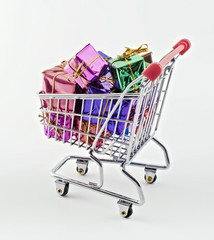 shopping cart with presents