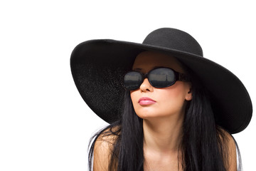 Young brunette in black hat