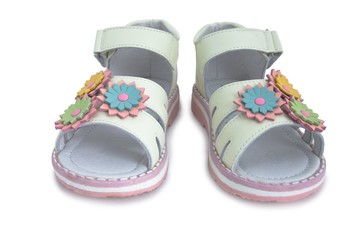 Beige light leather kids sandals.