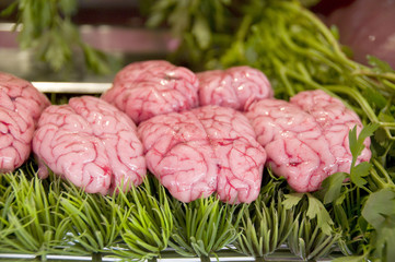 cow brains in butcher shop casablanca morocco africa © robert lerich