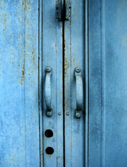 blue metal fence door