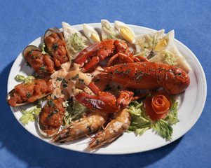 Dish with seafoods