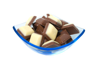 chocolate sweets against white background