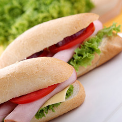 Sandwich with fresh vegetables, ham and cheese