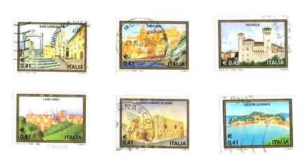 italian stamps, landscape and monuments