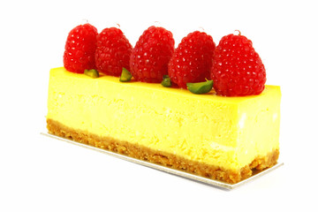 Raspberry Mousse Cake Isolated on a white background