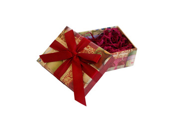 open gift box with filler isolated on white