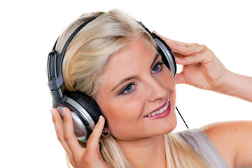 Fototapeta premium Woman with headphones listening to music