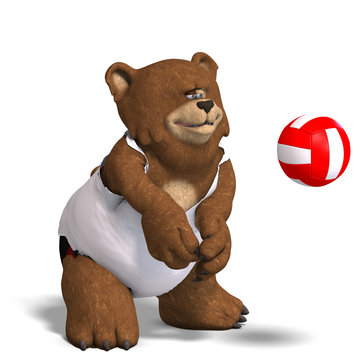 funny bear plays volleyball