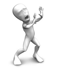 3d little person who very frightened, trembling in fear