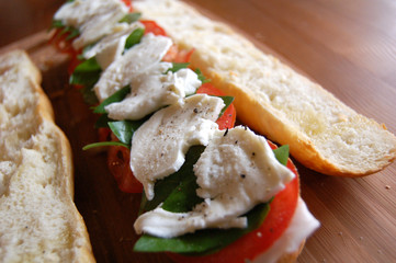 Panini with mozzarella, basil, tomato