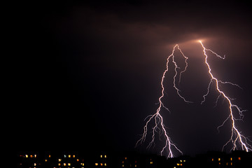 Lightning a thunder-storm, nightly cloudy sky