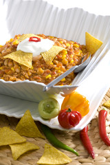 thick vegetables soup with minced meat