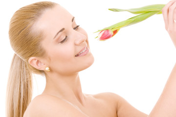 Fototapeta premium happy woman with flower