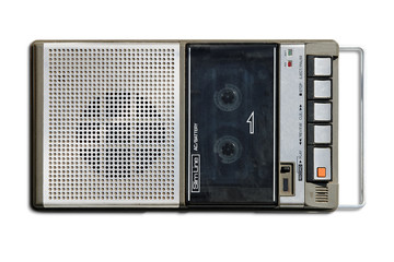 Naklejka premium Retro compact tape recorder with clipping path