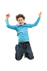 Boy jumping isolated on white background