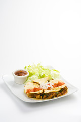 delicious chicken quesadilla and fresh vegetables