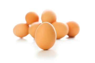 Brown egg on white - shallow depth of field