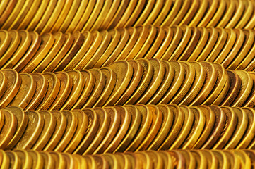 Close up of the golden coin stacks