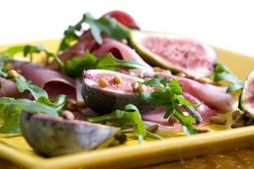 Spanish ham with figs and pine nuts
