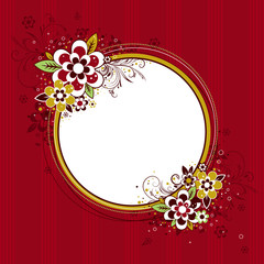 circle  frame with flowers on red background