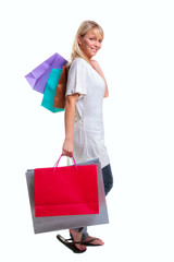Blond woman with shopping bags