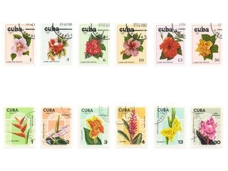 Canceled Floral Cuban Stamps from 1970s