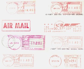 USA, old, red postmarks background