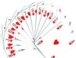 range of playing cards, all hearts