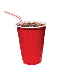 red plastic cup of soda with straw