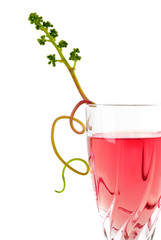 Pink wine with grape leaves