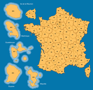 Carte France métropolitaine, DOM et Mayotte