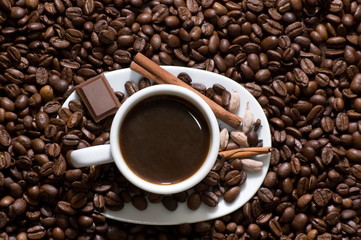 Cup of coffee with chocolate view from above