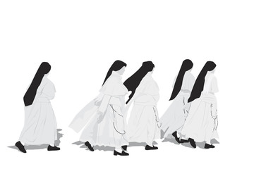 five nuns walking - 14705276