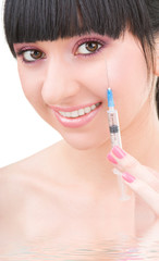 smiling girl with syringe