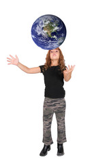 girl and big red ball