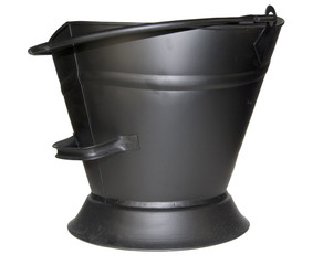 black coal bucket with handle showing on white