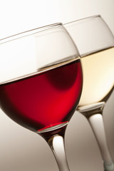 glasses of white and red wine