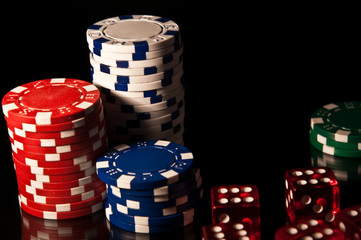 Casino Chips red and black and white and cubes