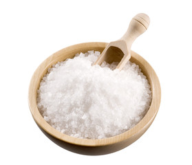 Sea salt in a  wooden bowl