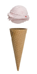 Strawberry Ice Cream Cone on White
