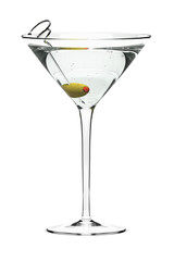 Martini with olive, isolated on white.
