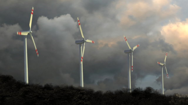 Wind farm on a clody sky background. HD 1080p perfect loop.