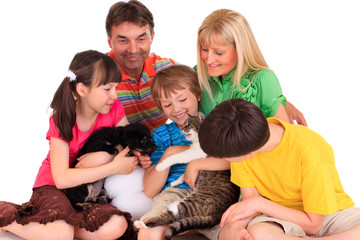 Happy family with pets