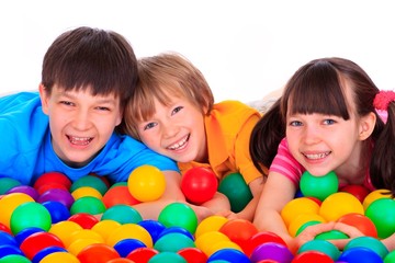 Fototapeta na wymiar Children and colorful balls