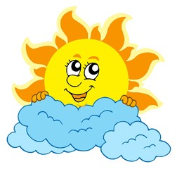 Cute cartoon Sun with clouds