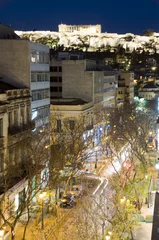 Foto op Plexiglas athens greece night scene with parthenon and street car traffic © robert lerich